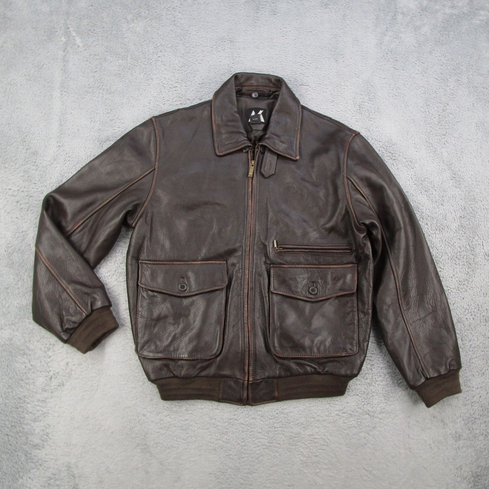 G-III Jacket Mens Medium Brown Leather Bomber Jacket Flight Aviator Retro